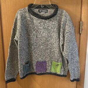 Ani Barrie Women's Mock Neck Cotton Sweater Colorful Pockets Gray Size Medium